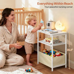 MISSLO Toddler Nightstand with Storage Basket Kids Night Stand with Large Tabletop Nursery Side Table for Living Room Easy Assembly Small End Tables for Small Spaces Toddler Bedroom Decor, White