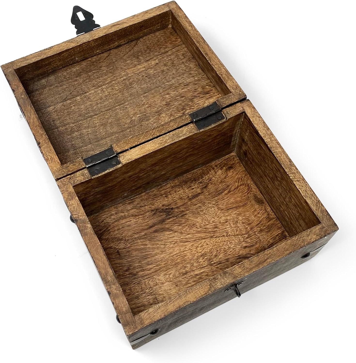 Nautical Cove Treasure Chest Wooden Box with Antique Iron Lock and Skeleton Key (Small 8x6x4.5) - Storage and Decor – Pirate Keepsake Chest, Decorative Storage Box with Hinged Lid