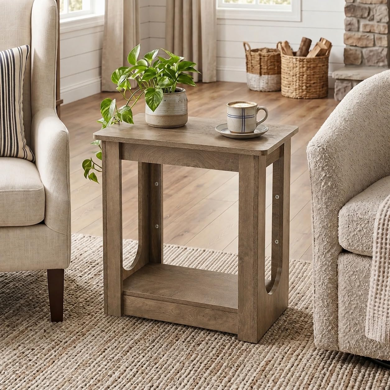 Tribesigns End Table, Narrow Side Table for Living Room, Farmhouse Nightstand with Storage Shelves for Bedroom, Small Spaces, Rustic Brown