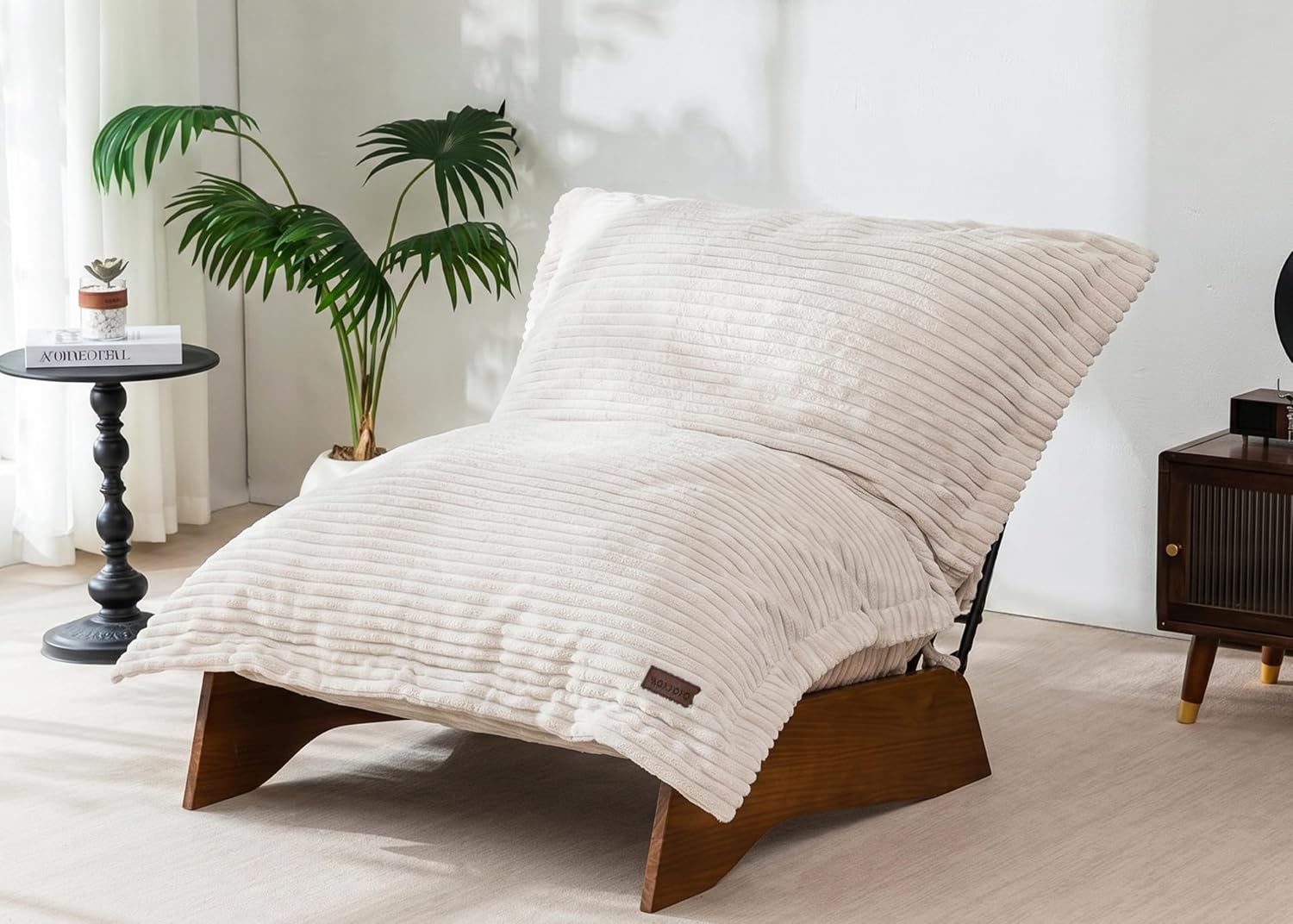 MAXYOYO Adjustable Living Room Chair, Convertible Bean Bag Chair & Recliner with Frame, Removable Cushion Floor Sofa Corded Fabric, Soft Upholstered Lounge for Bedroom, Dorm, Beige