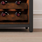 Wine Bar Cabinet with LED light, 3-Tier Removable wine rack cabinet glass holder, Mesh door adjustable shelf display cabinet bar, Waterproof metal frame buffet cabinet with storage bar cabinet, Retro
