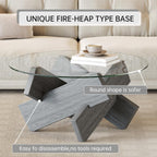Gray Round Glass Coffee Table,33-Inch Coffee Tables for Living Room Clear Circle Accent Table Adapts to Farmhouse and Contemporary Decor
