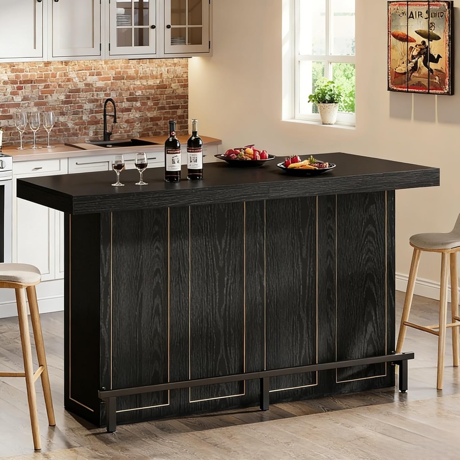 Tribesigns 70.9" Extra Large Bar Table, 4-Tier Storage Home Bar with Wine Glass Rack & Footrest, 2-in-1 Kitchen Island & Pub Table, Wooden Bar Unit for Kitchen, Living Room, Party