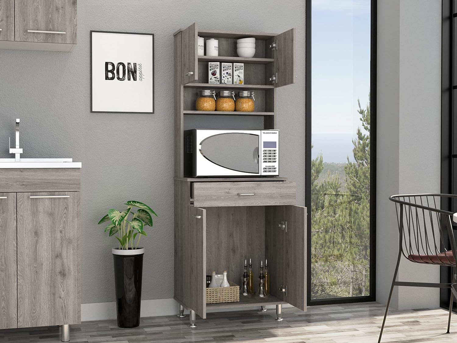 Kitchen Pantry,Two Door Cabinets, One Drawer, Four Adjustable Metal Legs,Home Coffee Cabinet,for Living Room,Dining Room,Kitchen,23.6 * 13.9 * 66.5