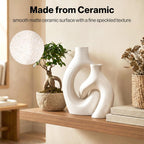 White Ceramic Vase Set of 2, Hollow Oval Flower Vases for Decor, Handmade Nordic Minimalist Ceramic Vase for Pampas Grass, Living Room, Farmhouse & Boho Home Decor, Housewarming Gifts