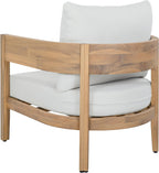 SAFAVIEH Outdoor - Theo Armchair Set of 2 - Oak & Ivory - Solid Wood with Cushion - Mid-Century Slatted Frame Design - Ideal for Patio, Deck, Porch, Backyard, 15" Seat Height (PAT7087B-SET2)