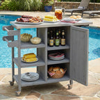 40 Sturdy Fir Wood Garden Table for Planting, Planter Bench with Foldable Top, Outdoor Storage Cabinets with Lockable Wheels for Patio Cooking, Grey