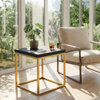 CENSI Modern Square End Table/Side Table, 18", Gold and Black | Extra Thick 1.6" Wood Top, Metal Frame, Industrial Nightstand, Black Oak Finish