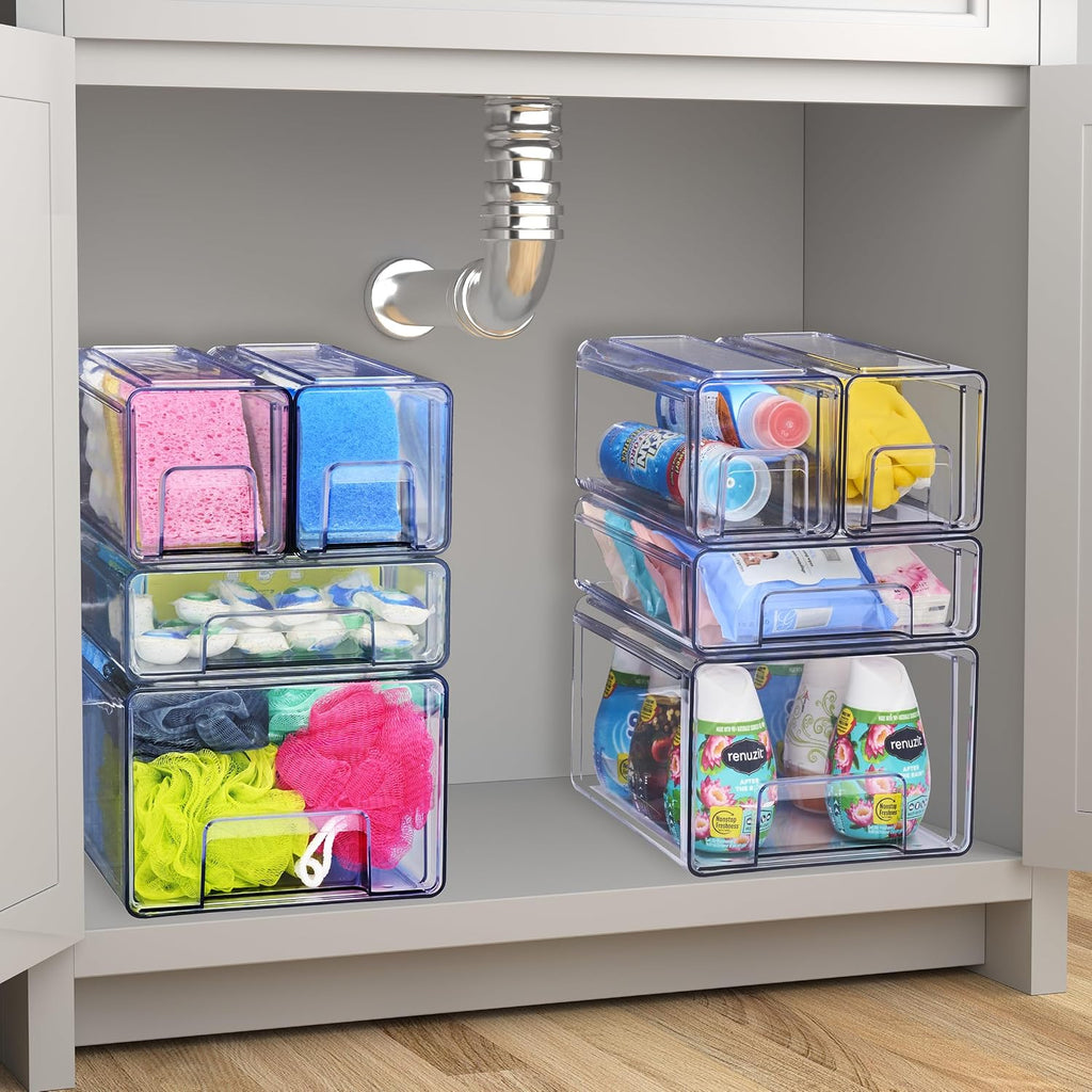 Sorbus Medium Clear Stackable Storage Drawers – 2-Pack Plastic Organizer Bins with Handles – Pull-Out Stackable Drawers for Bathroom Closet, Medicine, Cabinet, Pantry Storage, Baby Bottle Organizer