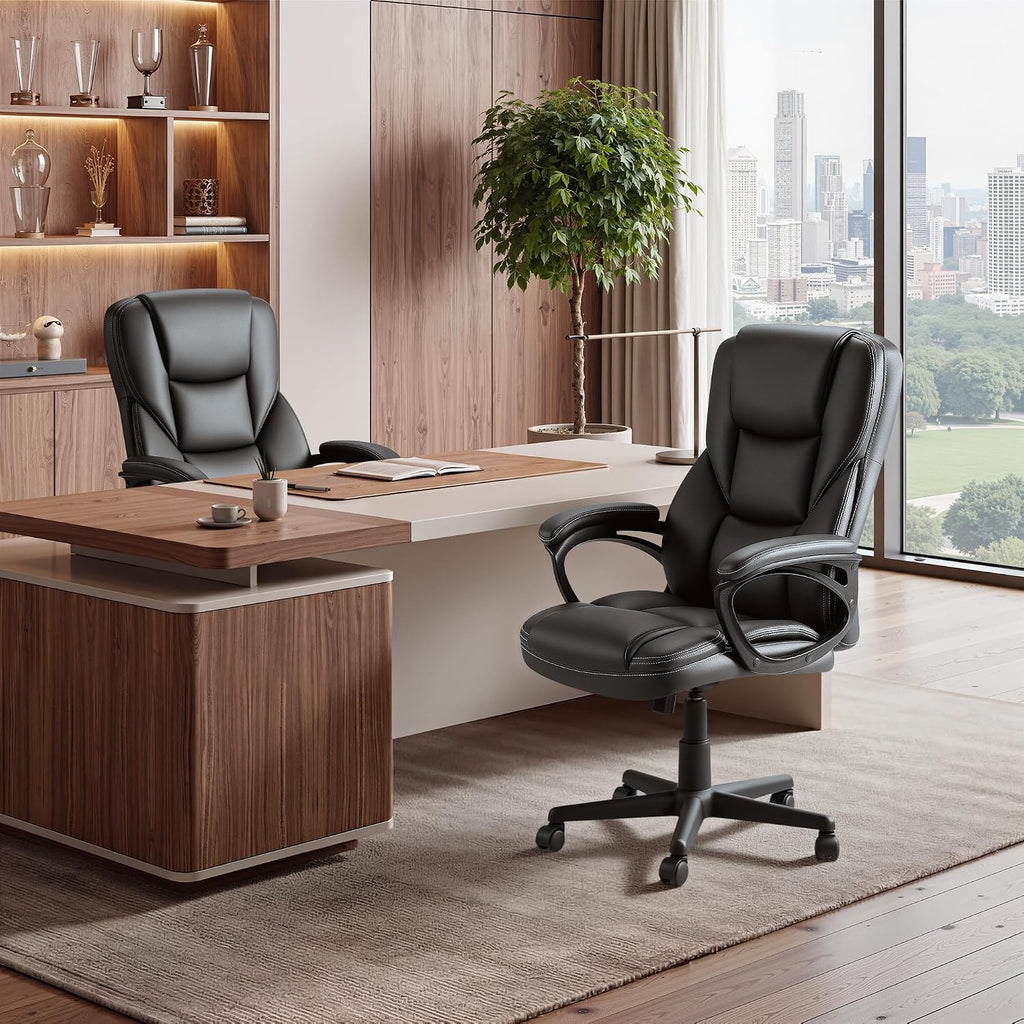 Patiowell Executive Office Desk Chair Ergonomic Big and Tall Managerial Chair, PU Leather High Back Home Office Computer Chair with Lumbar Support (Black)