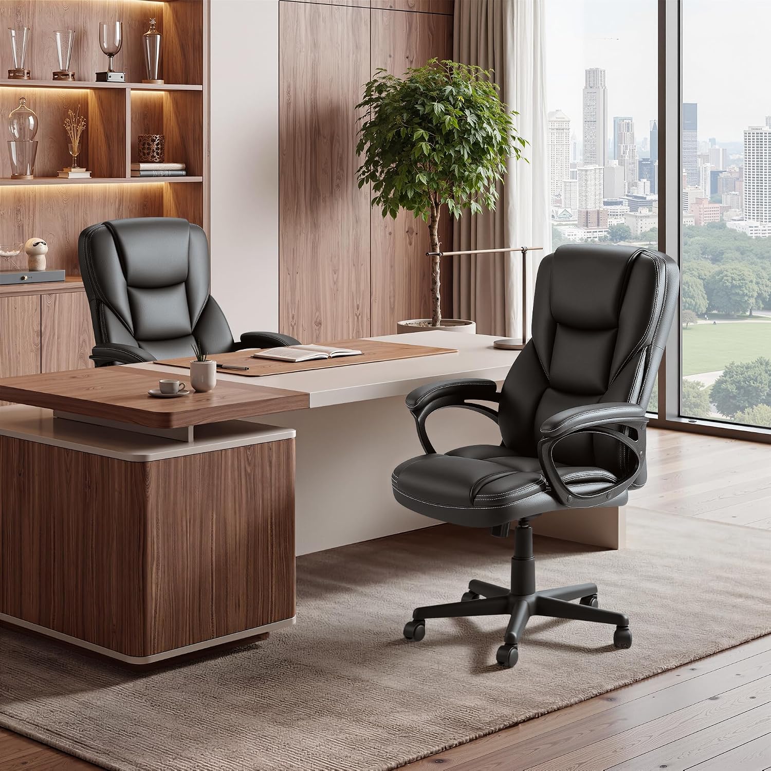 Patiowell Executive Office Desk Chair Ergonomic Big and Tall Managerial Chair, PU Leather High Back Home Office Computer Chair with Lumbar Support (Black)