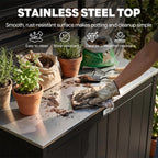 Feasto Outdoor Potting Bench Table with Storage Cabinet, Black | Stainless Steel Garden Workstation, Raised-Edge Top, Adjustable Shelf & Removable Hutch, Patio, Balcony & Outdoor Workspace
