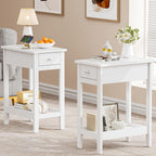 SEJOV Narrow Side Table, Small White End Table with Drawer & Storage Shelve Nightstand Wooden Bedside Table for Living Room Small Spaces Bedroom and Office