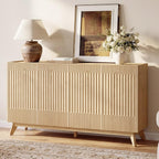 Fatmok Large Sideboard Buffet Cabinet with Storage, 65" Modern Fluted Credenza Buffet Table Coffee Bar Storage Cabinet with Doors & Adjustable Shelves for Living Room Kitchen Dining Room(Natural Oak)