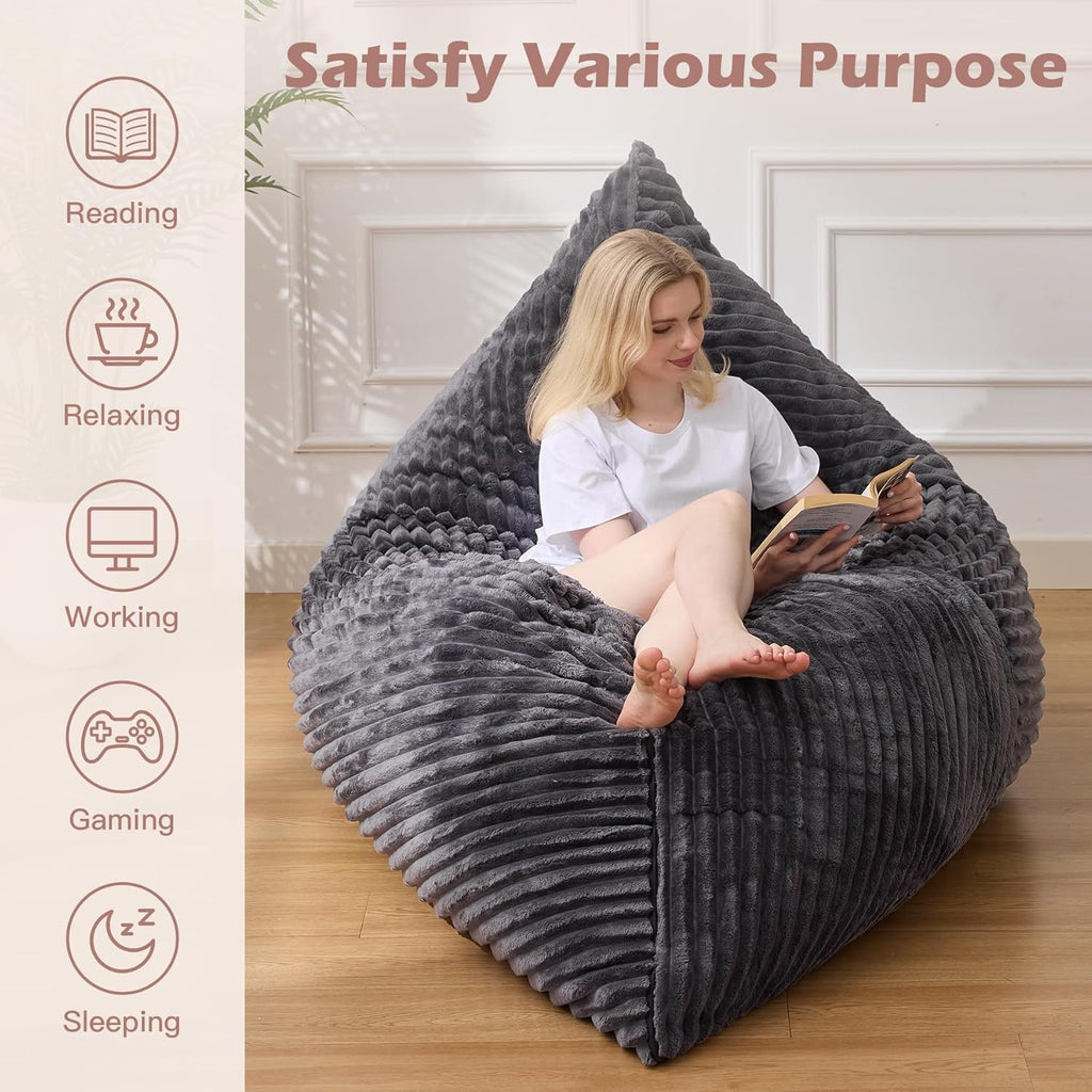 Bean Bag Chair, Giant Bean Bag Chair, 4 in 1 Convertible Beanbag Chairs for Adults with Removable Cover, Memory Foam Floor Cushions, Living Room, Bedroom, Dark Grey