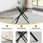 Small Round Dining Table Set for 4, Modern Glass Kitchen Table Chairs Set of 4, 5-Piece Dining Table Set w/36 Circle Black Glass Dining Room Table and 4 Grey Upholstered Dining Chairs