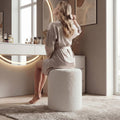 Modern Round Vanity Stool, Small Ottoman, Cute Fabric Foot Stool, Teddy Fleece Footrest, Upholstered Vanity Chair, Stool for Makeup, Bedroom, Living Room (1PCS, Round-White)