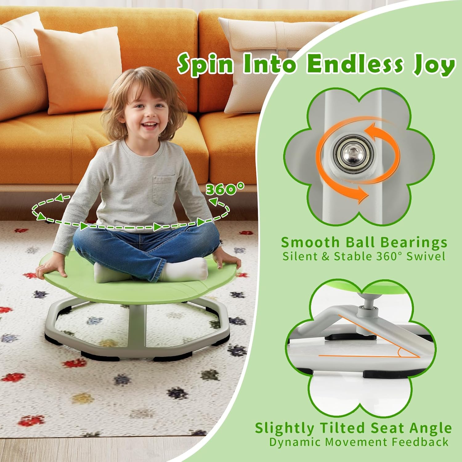 Costzon Sensory Chair, 360° Sit & Swivel Autistic Children Sensory Toy w/Non-Slip Metal Base for Training Body Coordination and Indoor Outdoor Use, Spinning Chair for Autistic Kids (Green,Cat Paw)