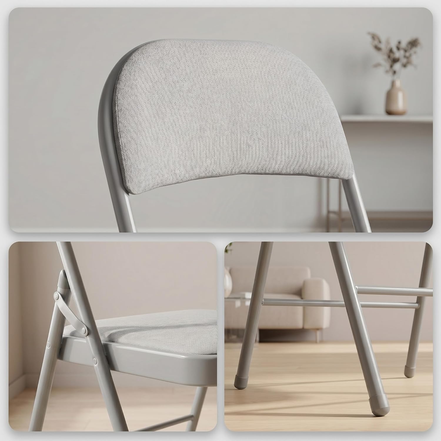 Folding Chairs 10 Pack, Fabric Padded Seat & Back with Heavy Duty Metal Frame, Portable Indoor Outdoor Folding Chair for Dining, Office, Wedding, Party & Events, 350 LBS Capacity,Gray