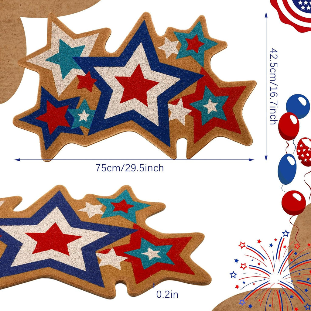 Dunzy 4th of July Coir Doormat Patriotic Star Doormats Outdoor American Coir Cookie Door Mats 250th Anniversary Non Slip Mats for Indoor Outdoor Bedroom Living Room Bathroom Holiday Decor 30 x 18 Inch