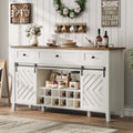 CABIHOME Farmhouse 47.2'' Buffet Cabinet with Sliding Barn Door, 33.4'' Tall Wood Rustic Sideboard with 3 Drawer, Adjustable Shelf and Removable Wine Rack (White, 59'')