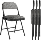4 Pack Padded Cushion and Back Folding Chairs, Fabric Dining Chair Set with Steel Frame Metal for Home and Office, for Indoor and Outdoor Events, (Fabric Gray)