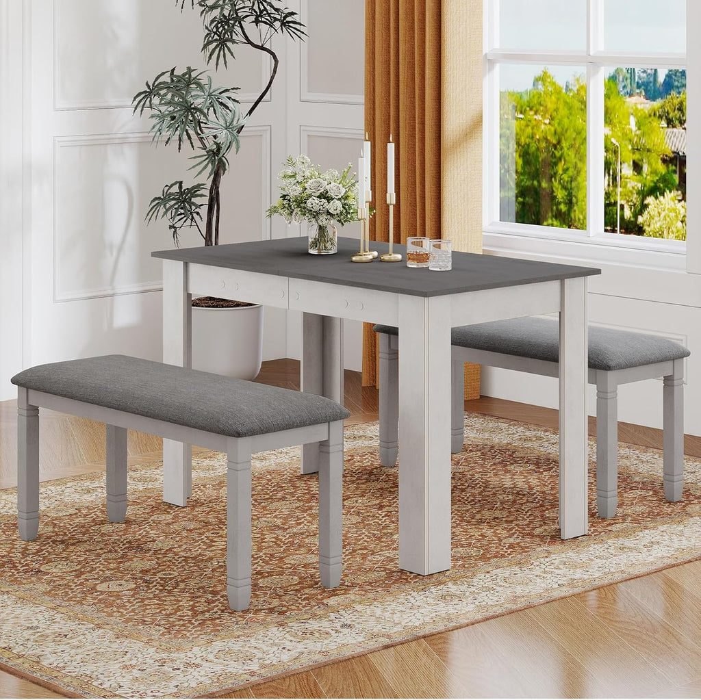 Giantex Upholstered Dining Bench with Padded Seat, Solid Wood Legs, Load 800 lbs, 40.5"x16"x20", Entryway Shoe Rack Bench for Kitchen, Dining Room, Living Room, Bedroom, End of Bed, Hallway (Grey,1)