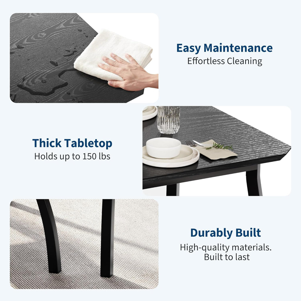 Dining Table Set for 4, 3-Piece Wooden Kitchen Table with 2 Upholstered Benches, Space-Saving Dinette Set for Restaurant, Studio, Dining Room, Home Kitchen, Gray (Black, 2 Chairs + 1 Bench)