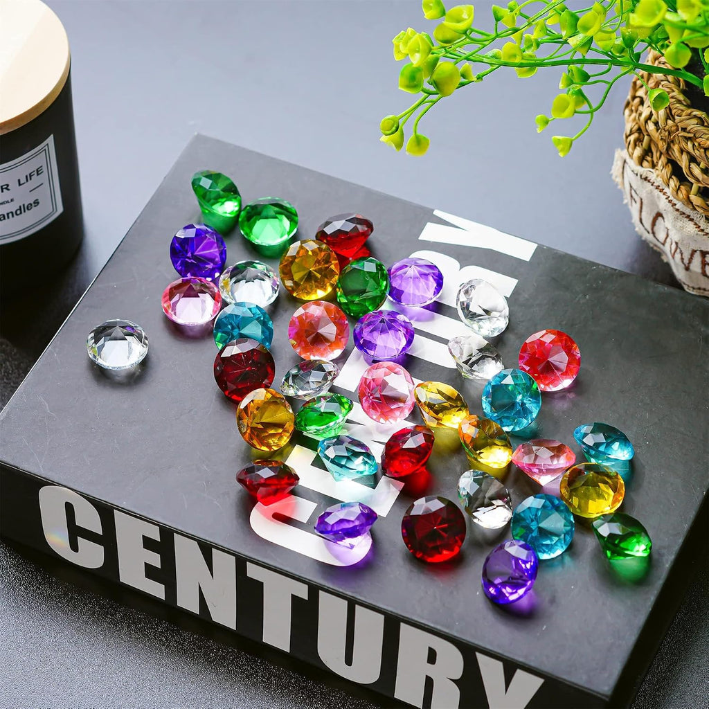 HDCRYSTALGIFTS 36pcs 0.8'' Multi-Color Art Glass Diamonds Crystal Gems Vase Fillers Wedding Table Scattering Gemstones Christmas Party Decorations