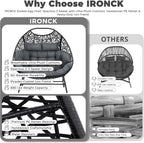 IRONCK Egg Chair Outdoor, Double Egg Lounge Chair with Thickened Padded Cushions and Headrests, 700 Lbs 2 Person Egg Loveseat for Garden, Indoor, Porch, Balcony, Patio, Dark Gray
