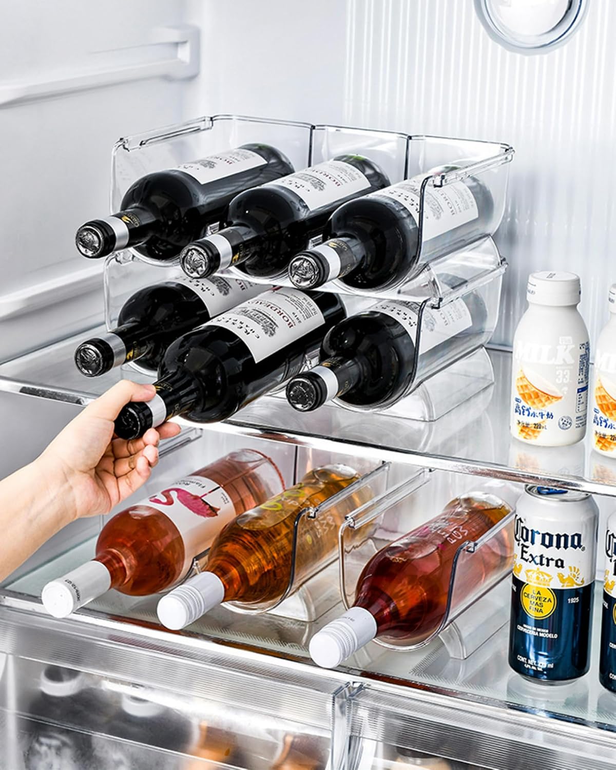 Transparent Wine Rack Stackable Bottle Holder for Refrigerator Beverage Storage and Organization at Home (3 Link)