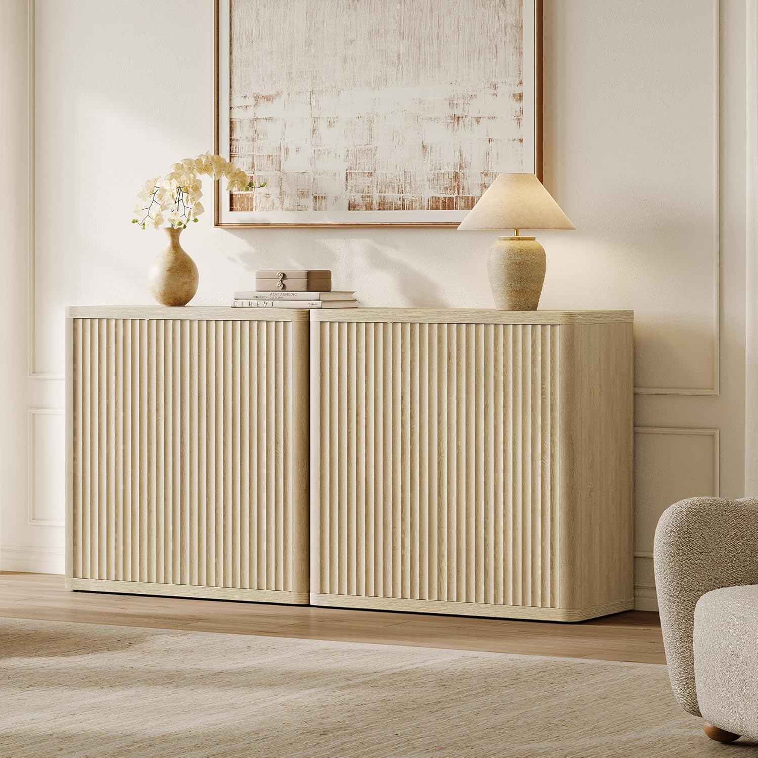 SICOTAS Buffet Cabinet with Storage Sideboard Accent Modern Credenza with Doors & Shelves Fluted 34.6" Tall Media Console Mid Century Coffee Bar Table for Living Room Kitchen Dining Room Hallway