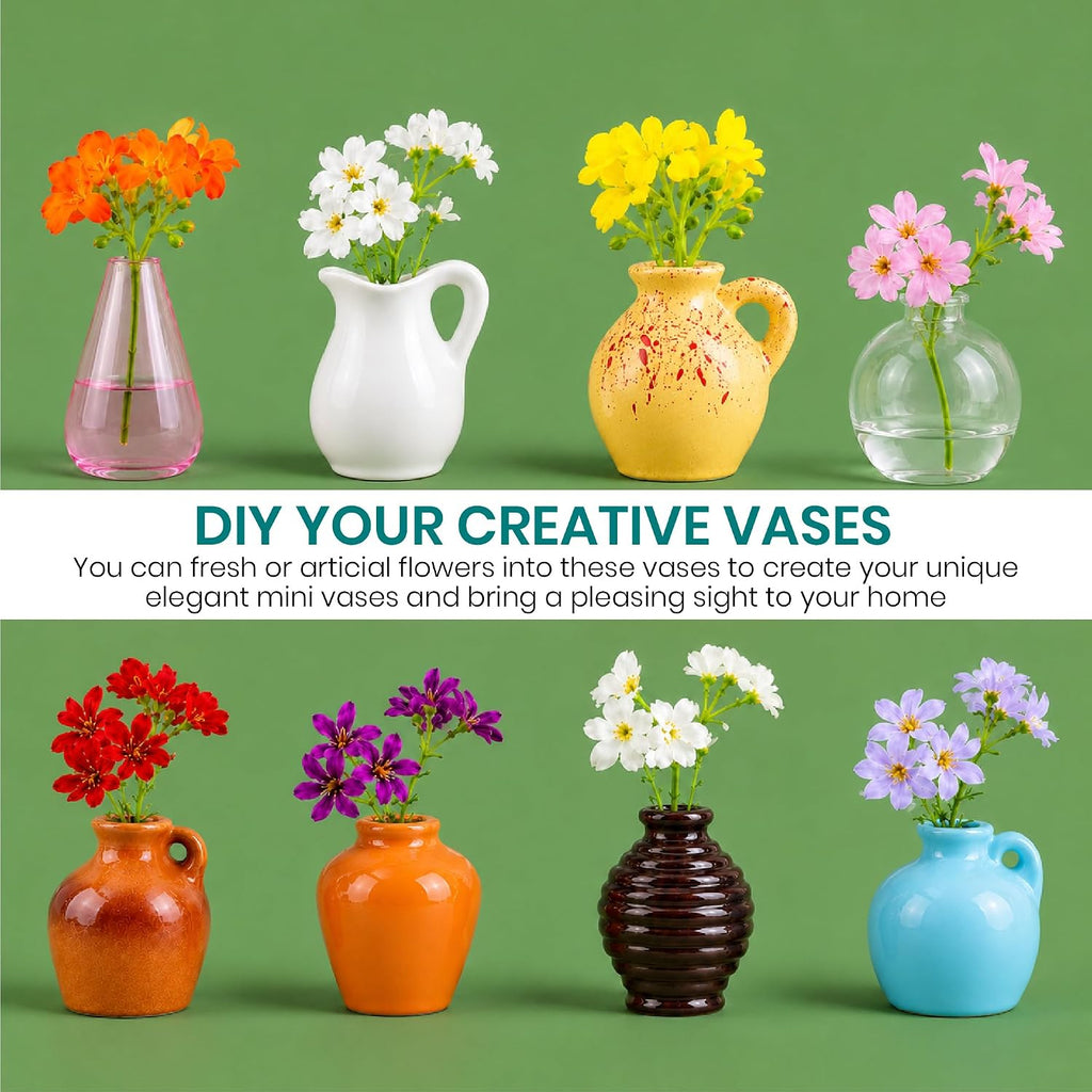 8 Pcs Refrigerator Magnets with Flowers- Cute Mini Ceramic Vase Fridge Magnets with Artificial Flowers, Funny Tiny Vase Magnet for Fridge Decorative, Office, Kitchen, Locker, Whiteboard