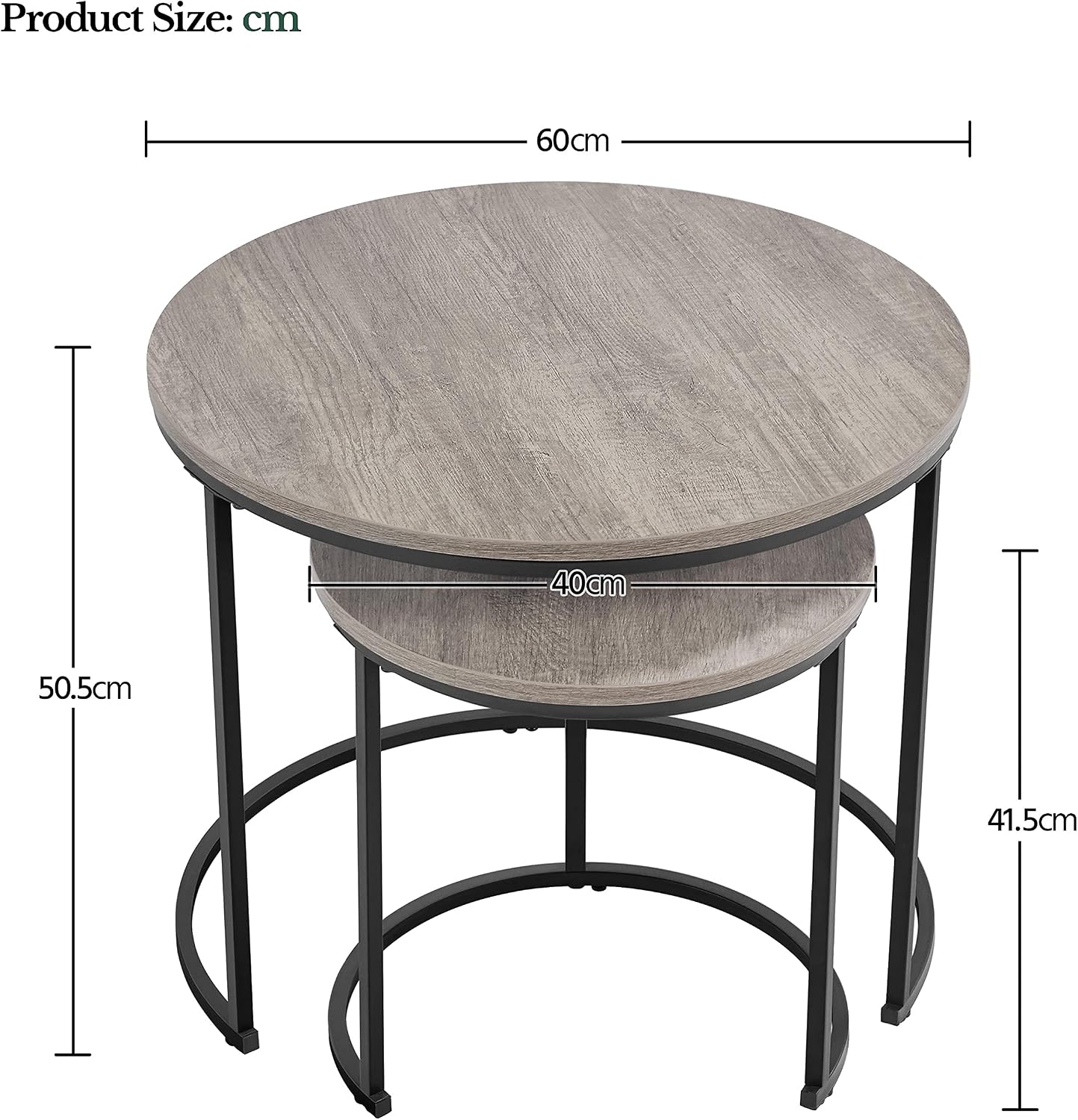 Topeakmart Nesting Side Tables Set of 2, Modern Round End Tables w/Waterproof Scratch Resistant Surface & Sturdy Metal Base for the Living Room,Guestroom, Balcony, Apartment and Small Space,Gray