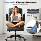 BESTFAIR Ergonomic Office Chair - Desk Computer Chair, Leather High Back Executive Chairs with Adjustable Lumbar Support & Flip Up Arms, Rocking, Black