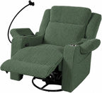 ERYE Power Reclining Chair Corduroy Upholstered Nursery Armchair,Glider Rocker Swivel Recliner W/Vibration Heat,USB-C Ports,Cupholder,Hidden Storage & Adjustable Headrest