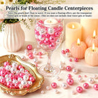 300PCS No Hole Pearls for Vase Filler Beads, 8/14/20 mm Floating Pearls for Centerpieces Vases, Pink White Faux Pearl Round Foating Beads for Crafts Wedding Party Decor DIY Candles Centerpiece