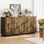 ONBRILL 60" Sideboard Buffet Cabinet with Storage, Irregular Panel Design Credenza Mid Century Farmhouse Coffee Bar Cabinet with 4 Doors & Adjustable Shelves for Living Room, Hallway (Rustic Brown)
