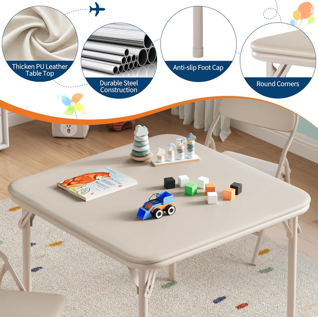 IDEALHOUSE 5 Piece Boys Girls Folding Table and Chairs Set, Activity Table and Chairs Set for Dining Room,Daycare,Classrooms