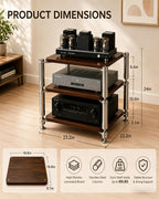 Heavy Duty AV Stand, Open Design’s Audio Racks with Shock-Absorbing Foot pegs, Strong Load-Bearing Capacity Audio Component Rack, for Offices and Recording Studios (Black Walnut, 3-Tier)