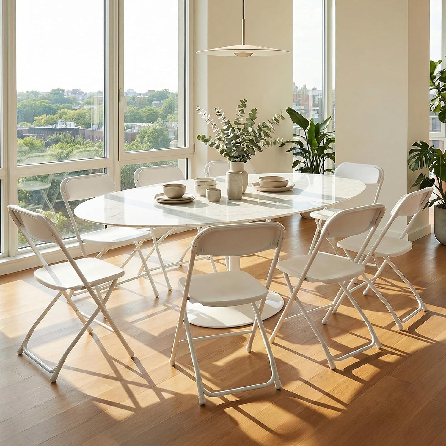 DUMOS Folding Chairs Sets of 4, Portable Chairs, Home Office | 330lbs Stackable Fold Up for Indoor Outdoor Patio Camping Party Garden Wedding, White
