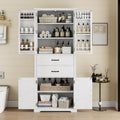 73 Inch Bathroom Storage Cabinet with Door Shelves, White | White MDF, bathroom kitchen or dining room, door shelves, adjustable shelf, lower compartments, anti-tip devices, 72.5 in H