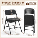 BOOSDEN 2 Pack Padded Folding Chairs with Thick Seat Cushion, Fabric Folding Chair, Portable Upholstered Dining Chairs, Metal Frame Foldable Chair for Indoor & Outdoor Kitchen Office Party, Black