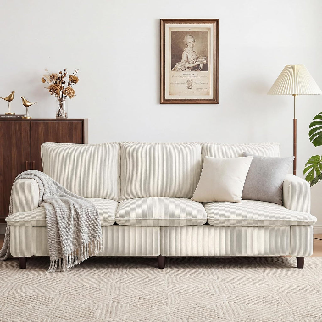 GRUSIGN 3 Seater Couch, 83" Comfy Corduroy Sofa with Deep Seat, Modern Sofa Couch for Living Room, Office, Bedroom, Apartment (Pillows not Included)