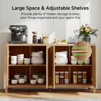 Real Relax Fluted Sideboard Buffet Cabinet with Storage, 55" Modern Sideboard Credenza Cabinet with 4 Doors, Coffee Bar Buffet Table for Dining Room, Kitchen, and Living Room, 55"x15.4"x32.8", Oak
