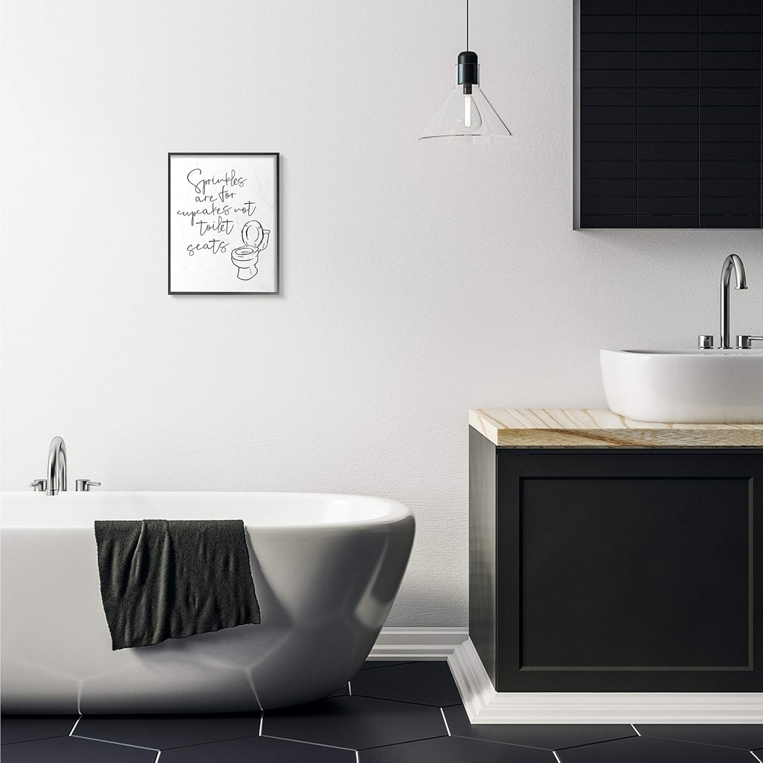 Stupell Industries Sprinkles Funny Ink Drawing Bathroom, Design by Milli Villa Wall Art, 11 x 14, Black Framed