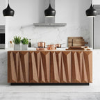 60" Contemporary Geometric Sideboard Buffet with 3D Triangular Doors & Floating Base, Light Walnut Credenza Storage Cabinet for Living Room Kitchen Entryway