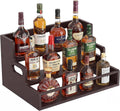 Bamboo Liquor Bottle Display Shelf, 3 Tier Coffee Syrup Rack Organizer, Countertop Liquor Stand for Home Bar, Dark Brown