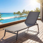 Tangkula Outdoor Chaise Lounge Chair Set of 2, 6-Position Adjustable Reclining Chair with Breathable Fabric and Heavy Duty Steel Frame, Patio Lounge Chair for Garden, Backyard and Poolside (2, Gray)