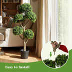 Goplus 46" Artificial Boxwood Topiary Tree, Fake Potted Boxwood Tree with 5 Ball-Shaped Topiaries, Realistic Decorative Faux Outdoor Plant for Indoor, Front Porch, Patio, Home, Office (1)